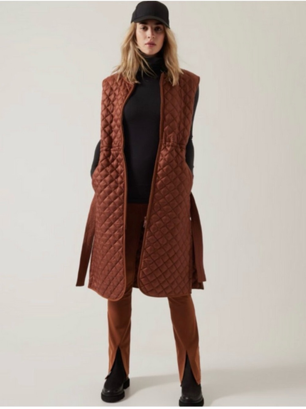 Athleta Whisper Featherless Long Quilted Vest in Rust